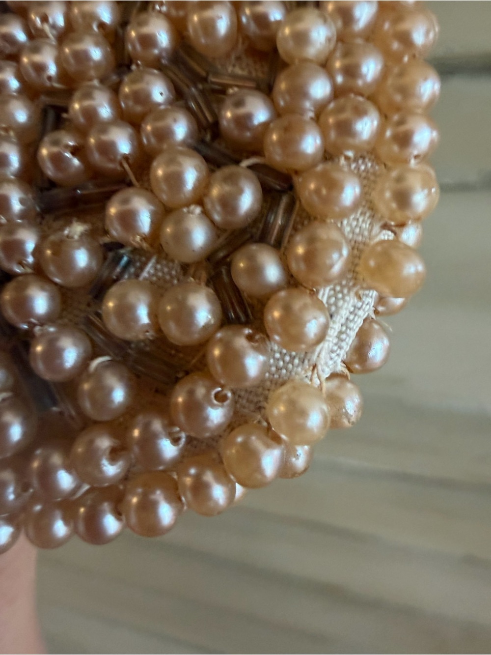 BEAUTIFUL Pearl-Embellished Champagne Clutch - Women's Evening Bag VINTAGE - Picture 7 of 9